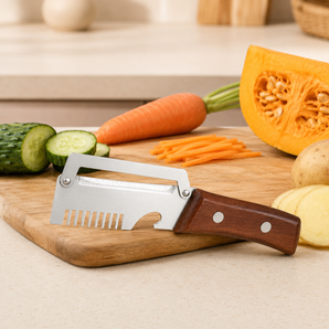 Multifunctional Peeler knife – 3-in-1 Peeler Knife With Bottle Opener & Wooden Handle