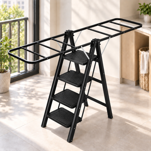 2-in-1 Carbon Steel 4 Steps Folding Ladder with Drying Rack