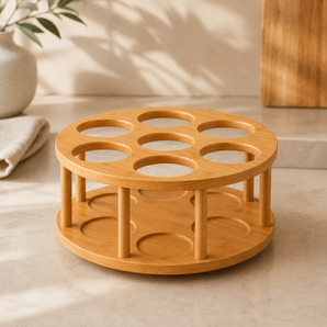 360° Rotating Bamboo Kitchen Organizer with 7 Compartments for Jars, Snacks & Bottles