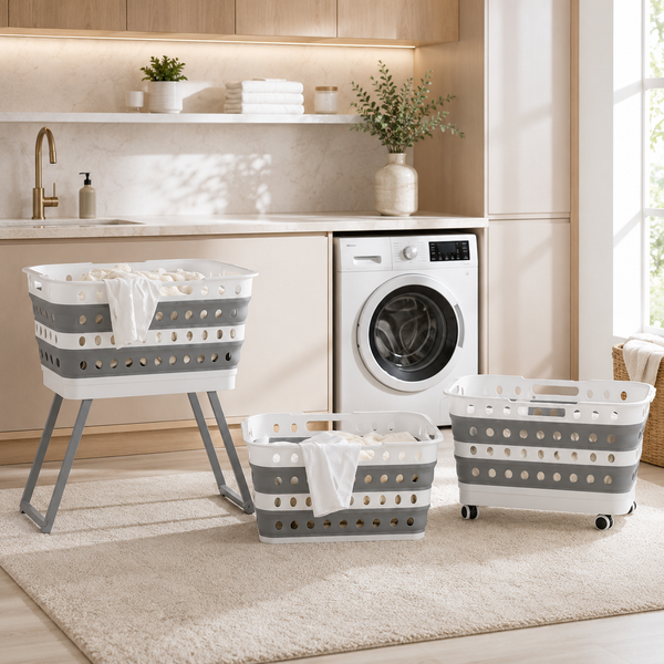 Foldable Laundry Basket with Wheels & Stand Collapsible Laundry Hamper
