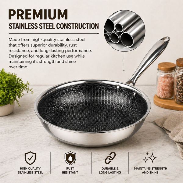 Multi-Purpose Stainless Steel Honeycomb Non-Stick Fry Pan (20cm)