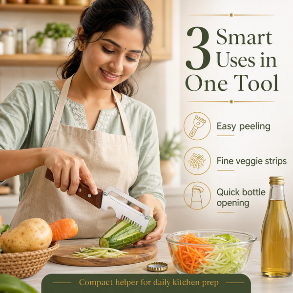 Multifunctional Peeler knife – 3-in-1 Peeler Knife With Bottle Opener & Wooden Handle