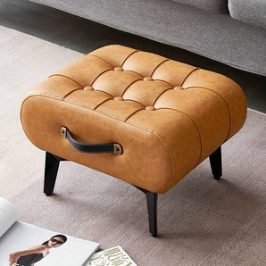Modern Leather Ottoman Footrest Stool with Storage Handle – Tufted Cushion Bench