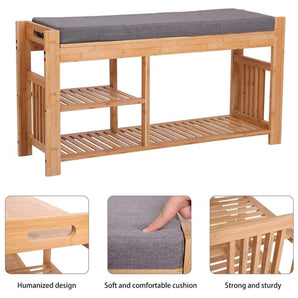 Premium Bamboo Shoe Rack Bench with Padded Seat
