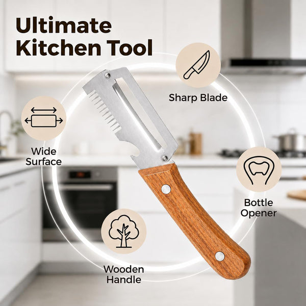 3-in-1 Multifunctional Stainless Steel Vegetable Peeler with Julienne Shredder & Bottle Opener
