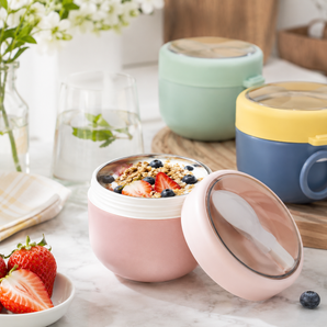 Japanese-Style Microwaveable Oatmeal Breakfast Cup with Lid & Spoon
