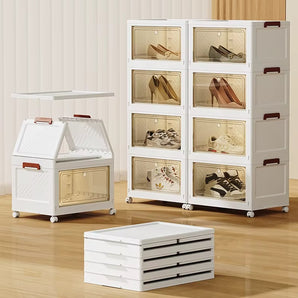 Foldable Multi-Layer Shoe Storage Cabinet with Transparent Doors